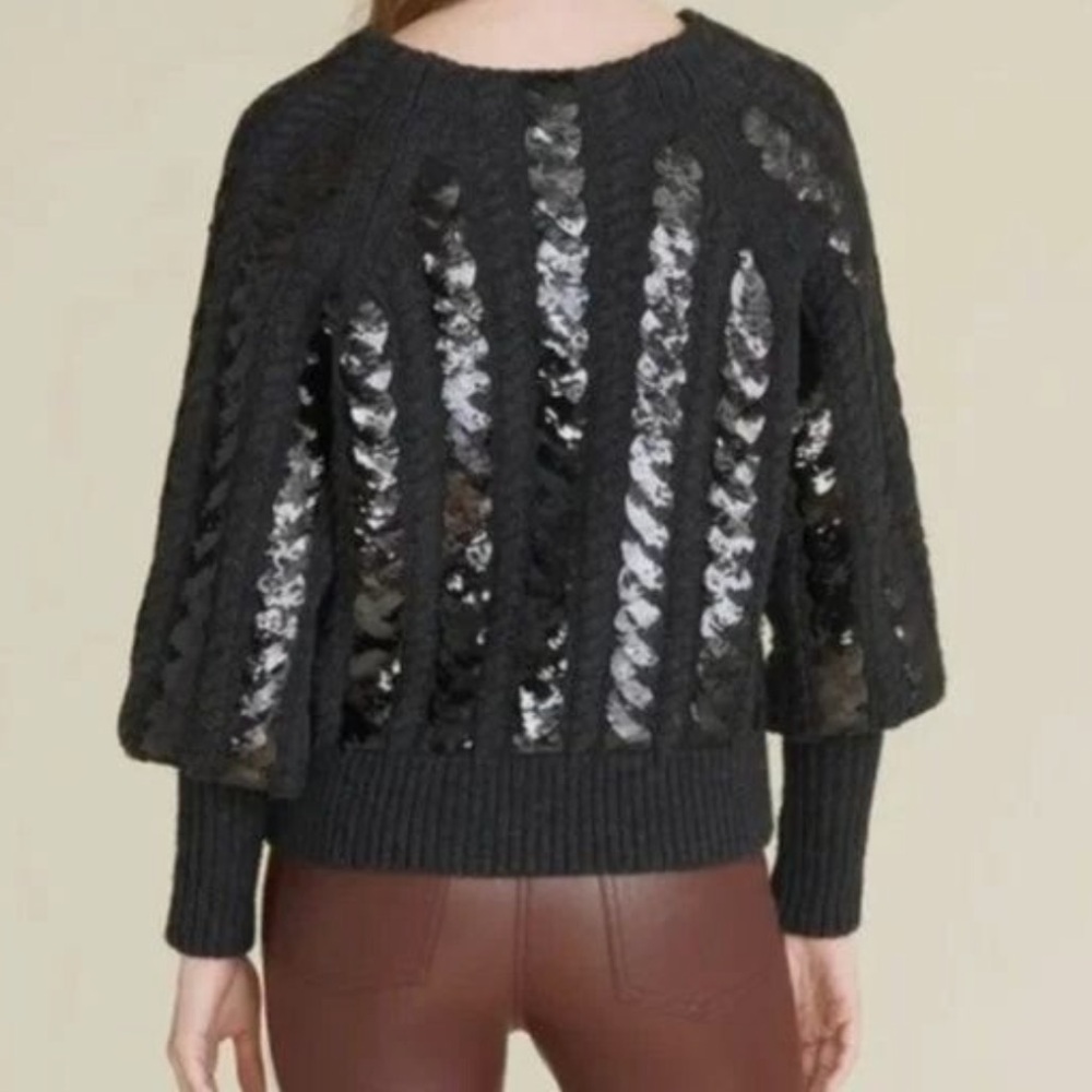 Veronica Beard Yola Sequin Cable-Knit Sweater